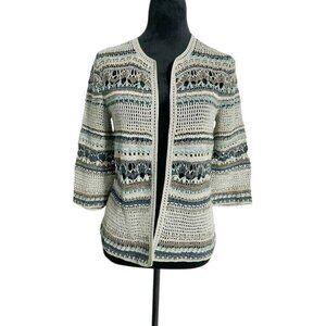 Peruvian Connection Size Small Sweater Cardigan Open Front Knit Pima Cotton